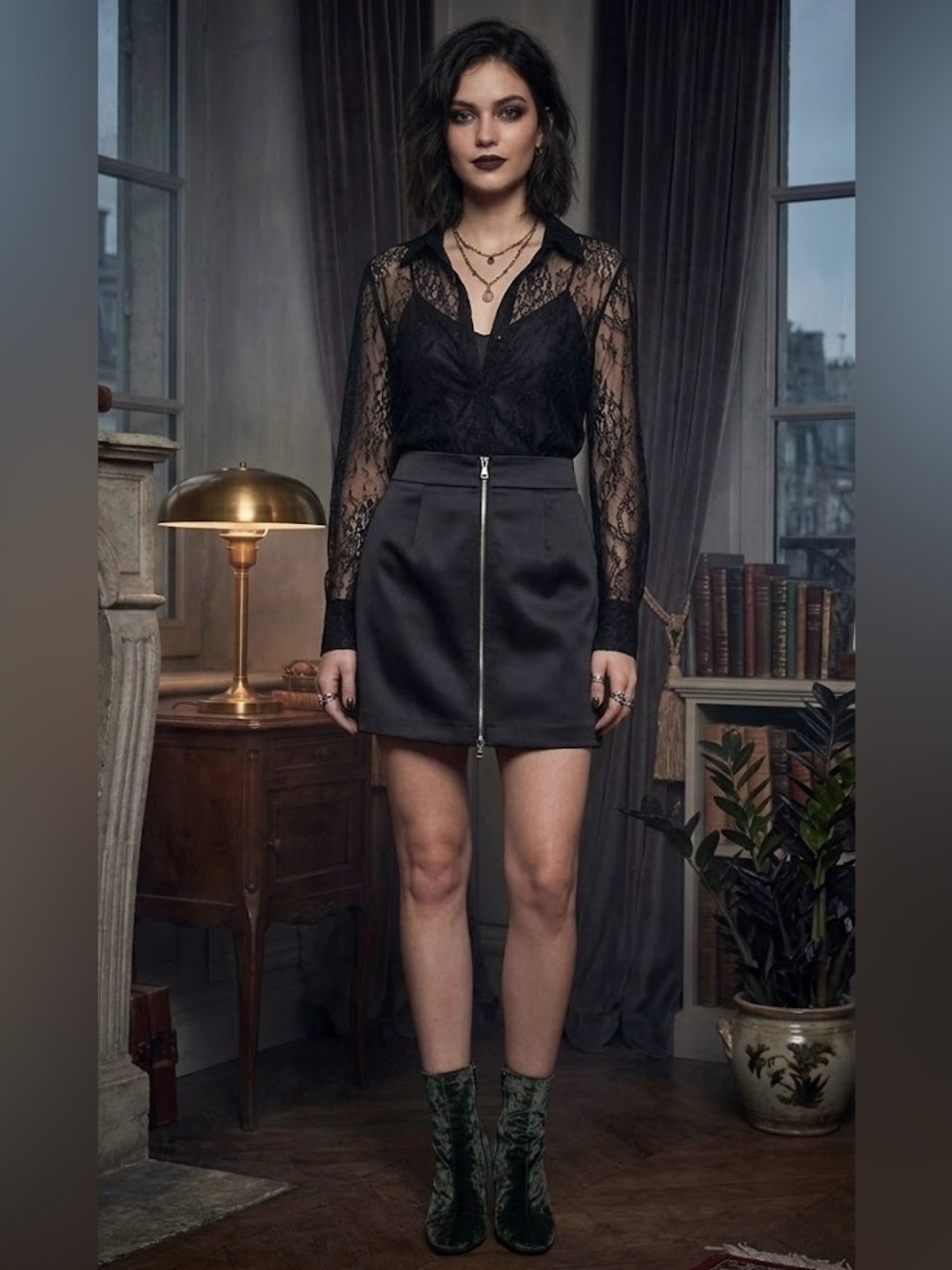 Beauty 137 Edgy Structured Black Mini Skirt Full Zip Reversible & Adjustable M